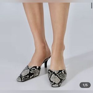 NWB Square Toe Snakeskin Printed Mules/Kitten Heels 
7.5